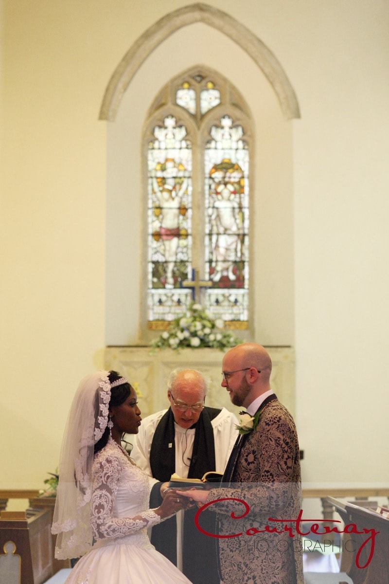 bride and groom exchange rings